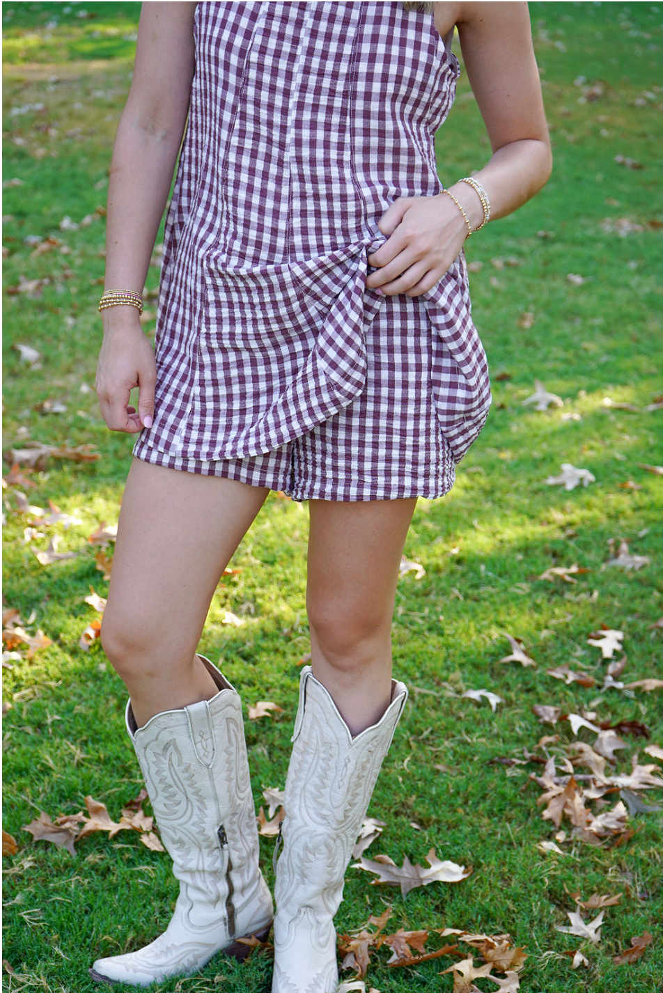 Rally Romper- Brown & Ivory